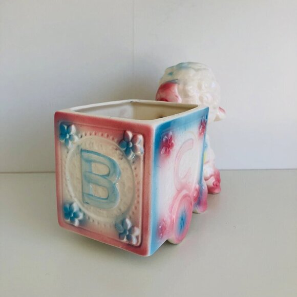 Vintage Anthropomorphic Ceramic Lamb Planter Multicolor Nursery Decor Kitsch - Picture 4 of 9